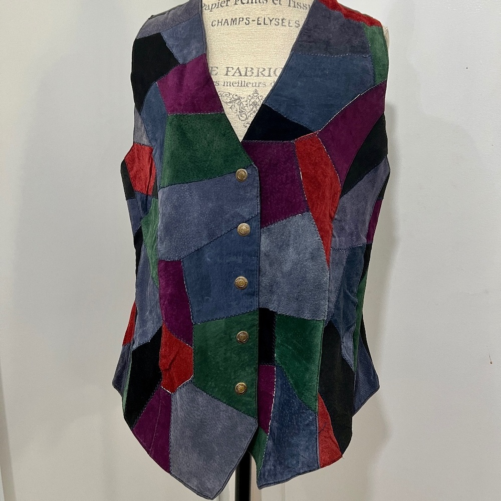 Maggie Lawrence patchwork Genuine Leather suede vest Size 14/16 - so beautiful!